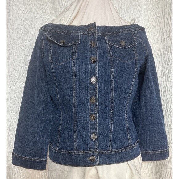 Soft Surroundings Jackets & Blazers - Soft Surroundings - Denim Stylish Jacket - Size M- Dark Wash-Scoop Neck